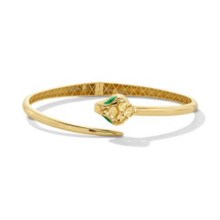 Diamond-Cut Snake Open Bypass Bangle in Semi-Solid 14K Gold