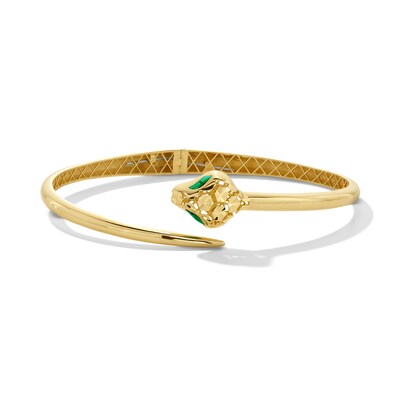Diamond-Cut Snake Open Bypass Bangle in Semi-Solid 14K Gold