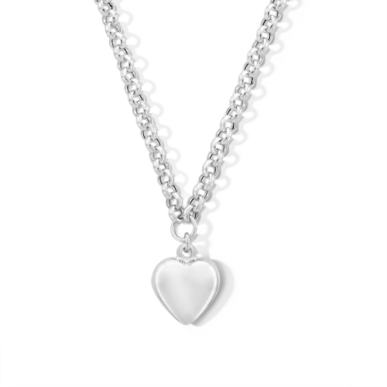 Puff Heart Drop Chain Necklace in Hollow Sterling Silver - 20â