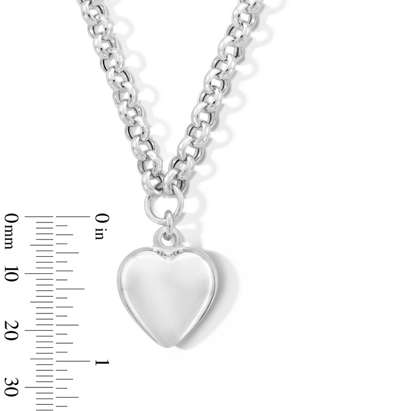 Puff Heart Drop Chain Necklace in Hollow Sterling Silver - 20”