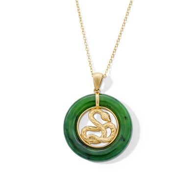 Jade Circle Snake Pendant in 14K Gold