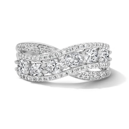 1.25 CT. T.W. Oval Certified Lab-Grown Diamond Crossover Fashion Ring in 10K White Gold (F/SI2)