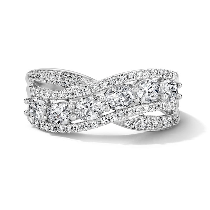 1.25 CT. T.W. Oval Certified Lab-Grown Diamond Crossover Fashion Ring in 10K White Gold (F/SI2)