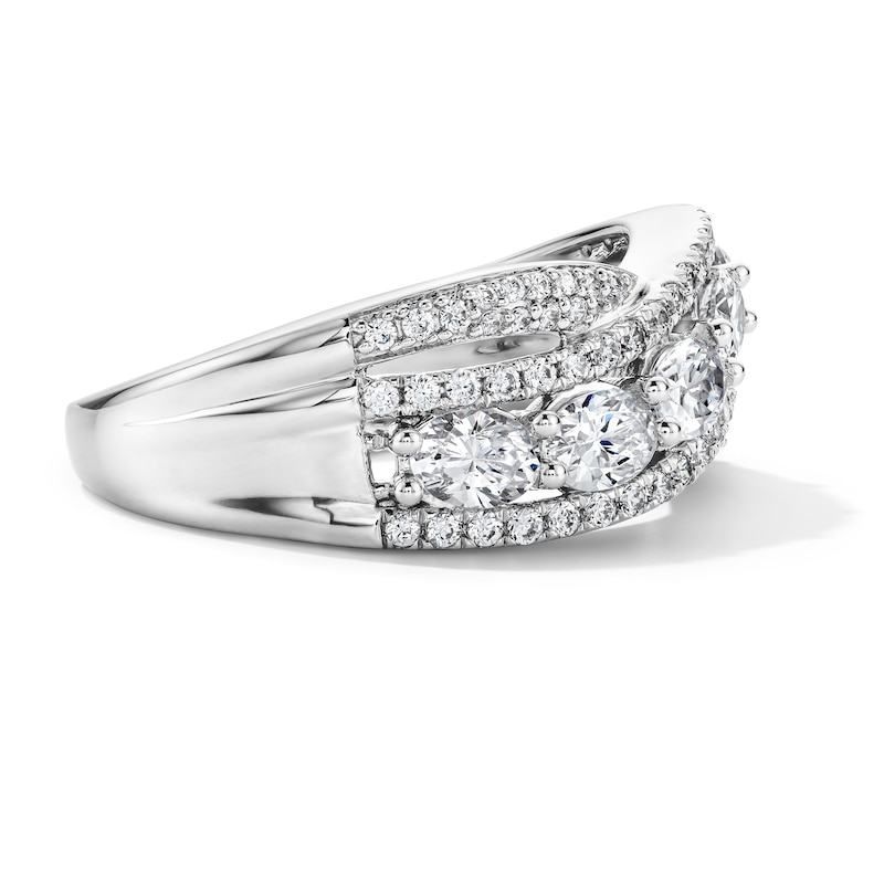1.25 CT. T.W. Oval Certified Lab-Grown Diamond Crossover Fashion Ring in 10K White Gold (F/SI2)