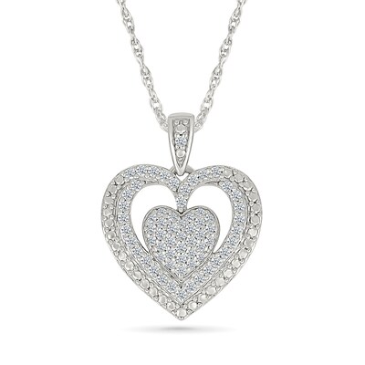 0.45 CT. T.W. Heart-Shaped Multi-Diamond Frame Pendant and Stud Earrings Set in Sterling Silver
