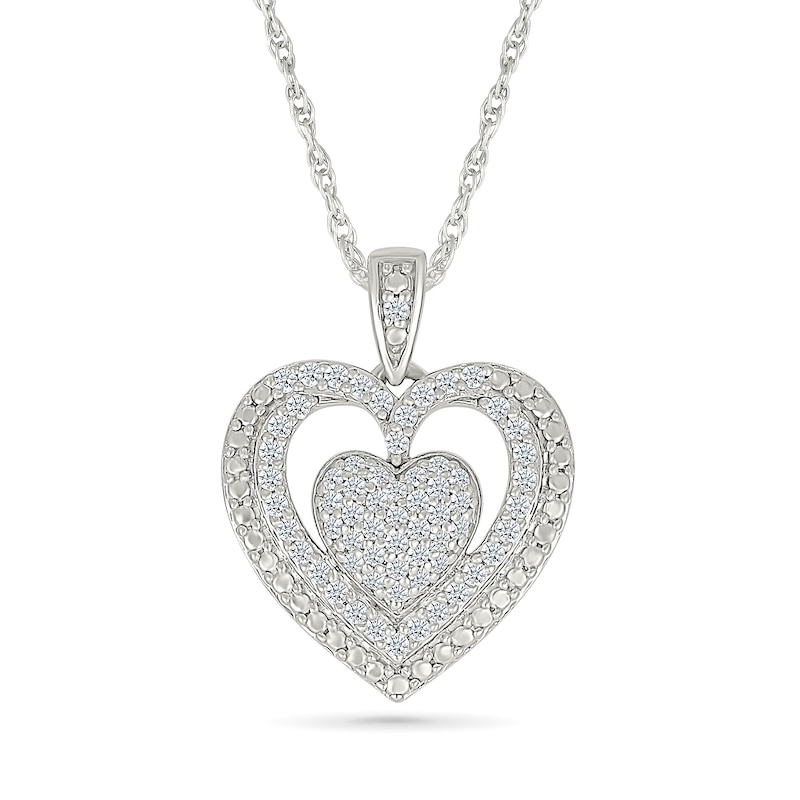 0.45 CT. T.W. Heart-Shaped Multi-Diamond Frame Pendant and Stud Earrings Set in Sterling Silver