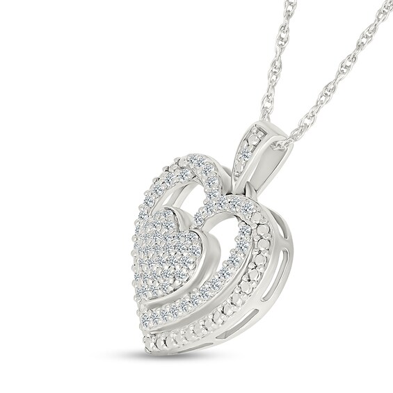 0.45 CT. T.W. Heart-Shaped Multi-Diamond Frame Pendant and Stud Earrings Set in Sterling Silver