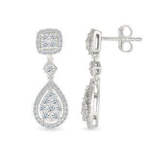 0.95 CT. T.W. Pear-Shaped Multi-Diamond Frame Drop Earrings in 10K White Gold