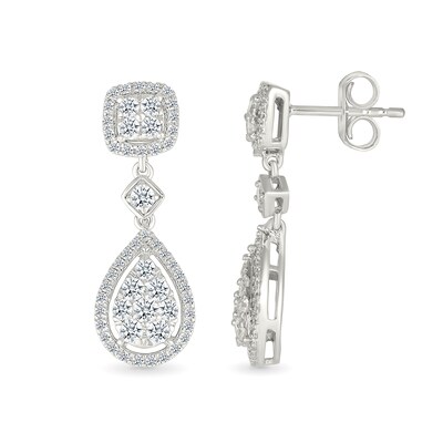 0.95 CT. T.W. Pear-Shaped Multi-Diamond Frame Drop Earrings in 10K White Gold