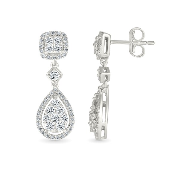 0.95 CT. T.W. Pear-Shaped Multi-Diamond Frame Drop Earrings in 10K White Gold