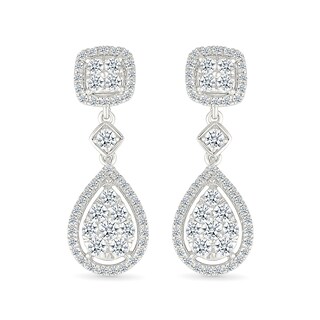 0.95 CT. T.W. Pear-Shaped Multi-Diamond Frame Drop Earrings in 10K White Gold