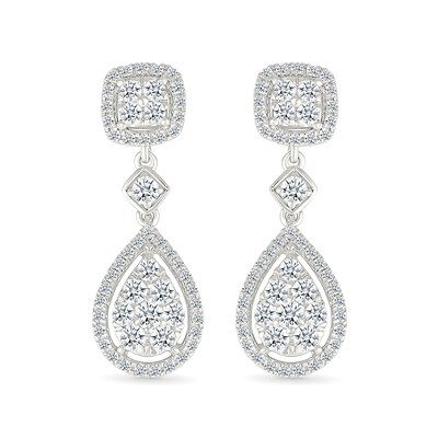 0.95 CT. T.W. Pear-Shaped Multi-Diamond Frame Drop Earrings in 10K White Gold
