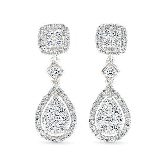 0.95 CT. T.W. Pear-Shaped Multi-Diamond Frame Drop Earrings in 10K White Gold