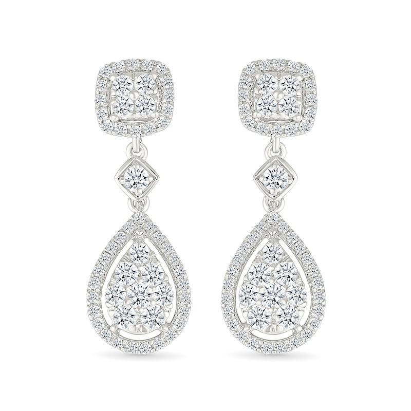 0.95 CT. T.W. Pear-Shaped Multi-Diamond Frame Drop Earrings in 10K White Gold