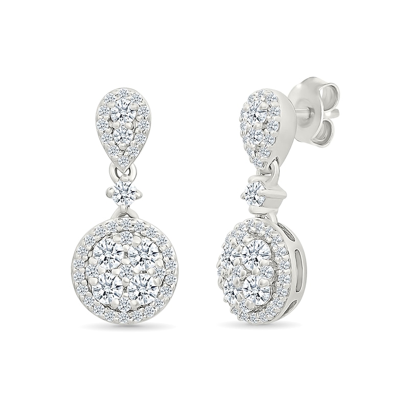 Main Image 4 of 1.23 CT. T.W. Multi-Diamond Frame Drop Pendant and Earrings Set in Sterling Silver