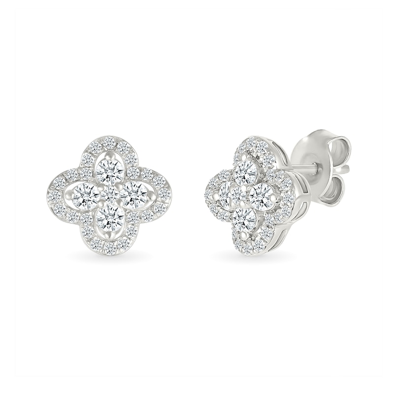 0.82 CT. T.W. Diamond Clover Necklace and Stud Earrings Set in Sterling Silver