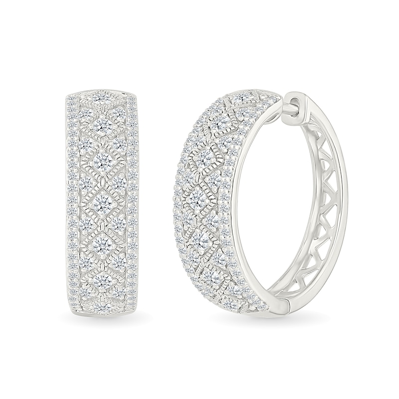0.95 CT. T.W. Diamond Patterned Vintage-Style Hoop Earrings in Sterling Silver
