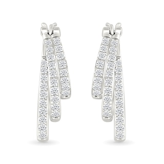 0.95 CT. T.W. Diamond Graduated Triple Row Hoop Earrings in Sterling Silver