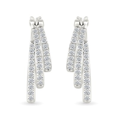 0.95 CT. T.W. Diamond Graduated Triple Row Hoop Earrings in Sterling Silver