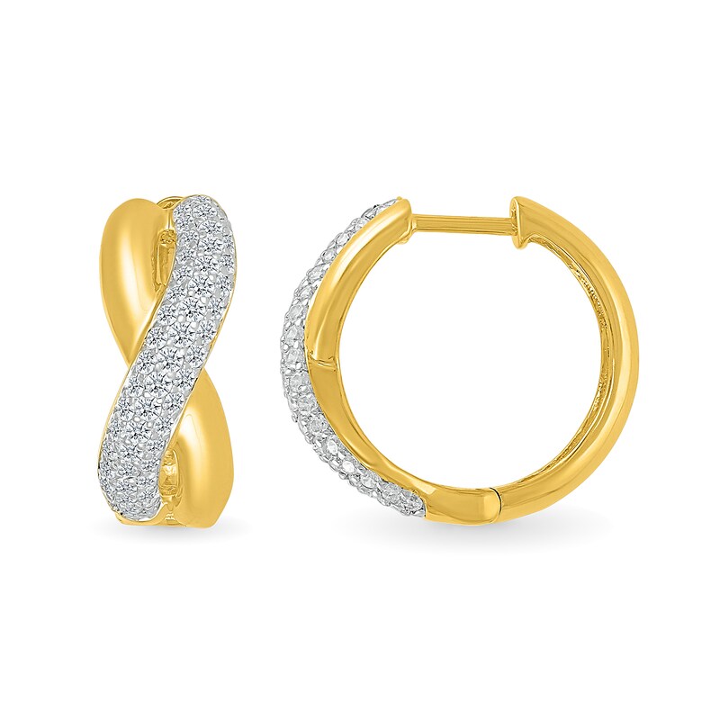 Main Image 2 of 0.80 CT. T.W. Diamond Puff Crossover Hoop Earrings in 10K Gold