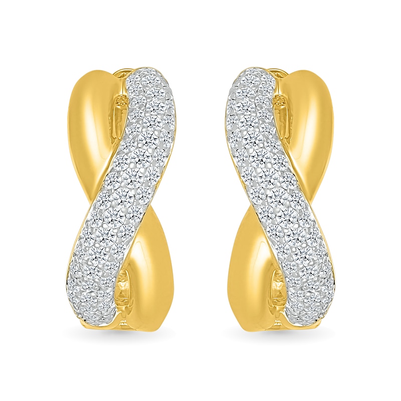 Main Image 3 of 0.80 CT. T.W. Diamond Puff Crossover Hoop Earrings in 10K Gold