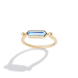 Limor Mindful Jewellery Guidestones Elongated Hexagon Swiss Blue Topaz Sideways Solitaire Stackable Ring in 10K Gold
