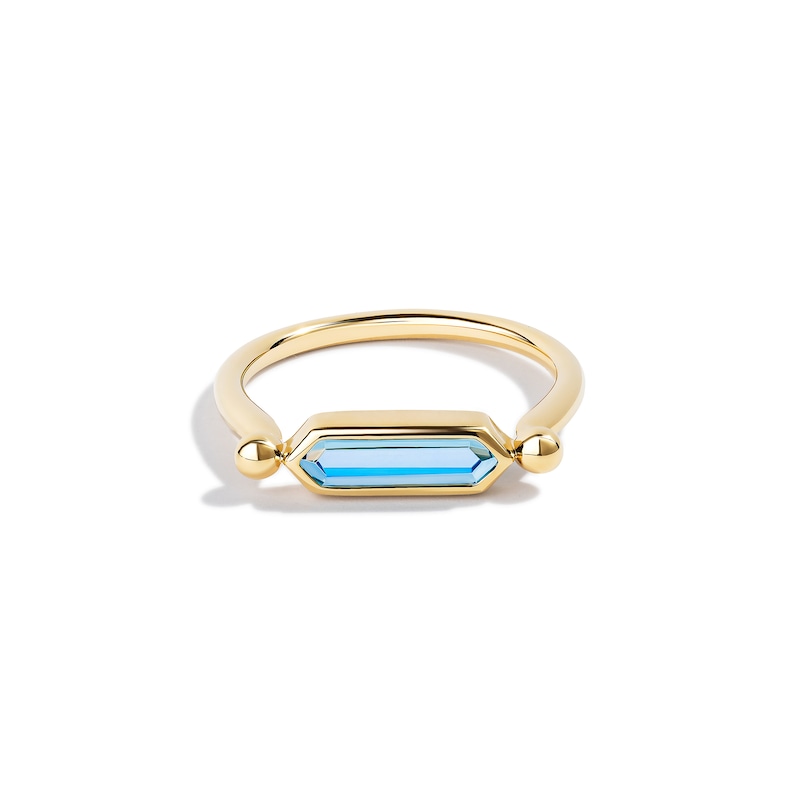 Main Image 2 of Limor Mindful Jewellery Guidestones Elongated Hexagon Swiss Blue Topaz Sideways Solitaire Stackable Ring in 10K Gold