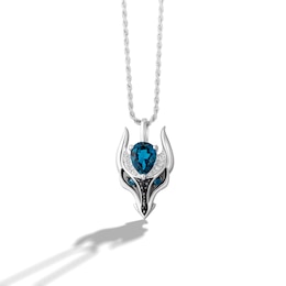 Limor Mindful Jewellery Spirit Animals Blue Topaz with Black and White Diamond Dragon Head Pendant in Sterling Silver