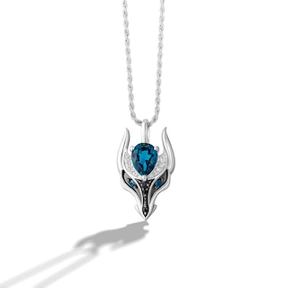 Limor Mindful Jewellery Spirit Animals Blue Topaz with Black and White Diamond Dragon Head Pendant in Sterling Silver