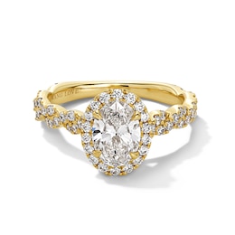 Vera Wang Love Collection 1.58 CT. T.W. Oval Certified Lab-Grown Diamond Frame Twist Engagement Ring in 14K Gold