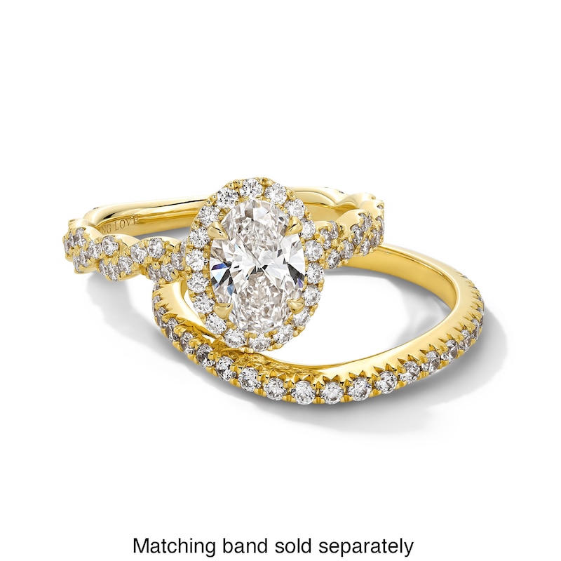 Main Image 4 of Vera Wang Love Collection 1.58 CT. T.W. Oval Certified Lab-Grown Diamond Frame Twist Engagement Ring in 14K Gold