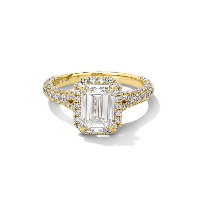 Main Image 1 of Vera Wang Love Collection 2.95 CT. T.W. Emerald-Cut Certified Lab-Grown Diamond Frame Engagement Ring in 14K Gold