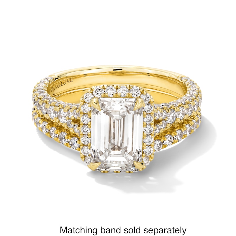 Main Image 5 of Vera Wang Love Collection 2.95 CT. T.W. Emerald-Cut Certified Lab-Grown Diamond Frame Engagement Ring in 14K Gold