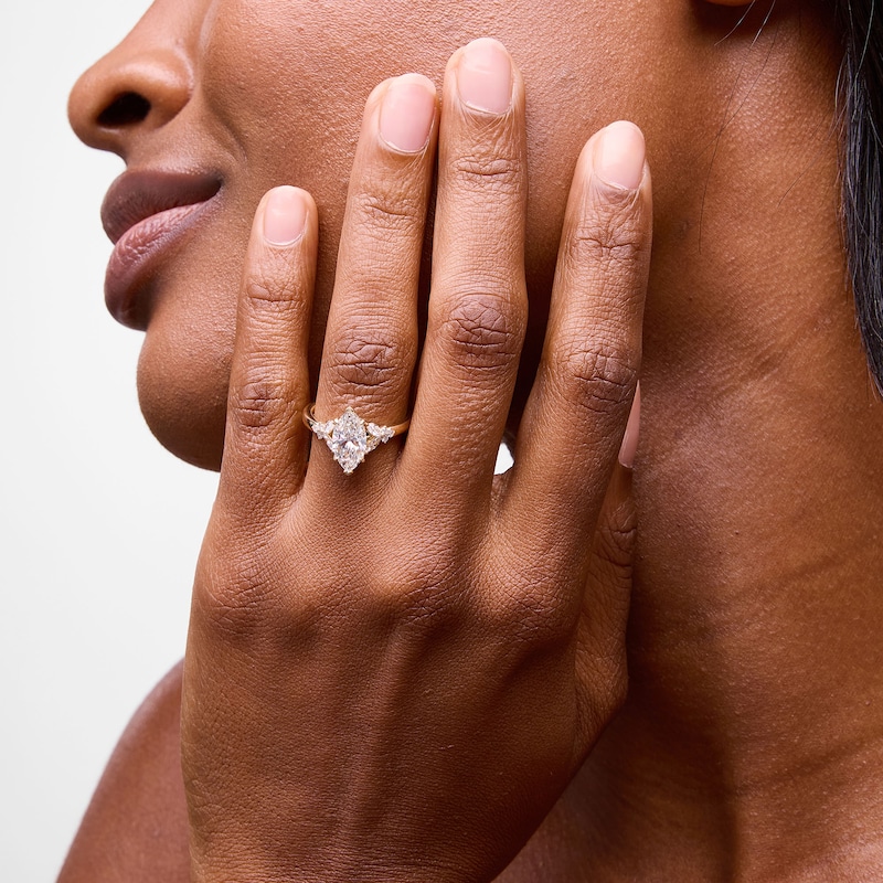 Main Image 2 of Vera Wang Love Collection 1.80 CT. T.W. Marquise-Cut Certified Lab-Grown Diamond Floral Engagement Ring in 14K Gold