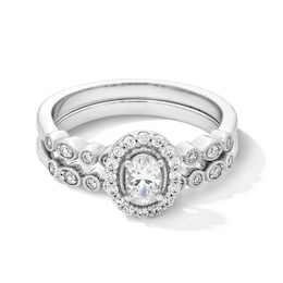 0.50 CT. T.W. Oval Diamond Frame Art Deco Vintage-Style Bridal Set in 14K White Gold