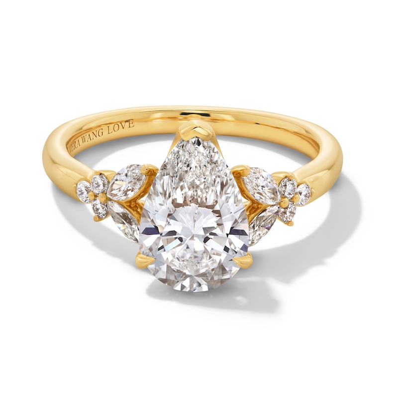 Main Image 1 of Vera Wang Love Collection 2.37 CT. T.W. Pear Certified Lab-Grown Diamond Floral Engagement Ring in 14K Gold (F/VS2)