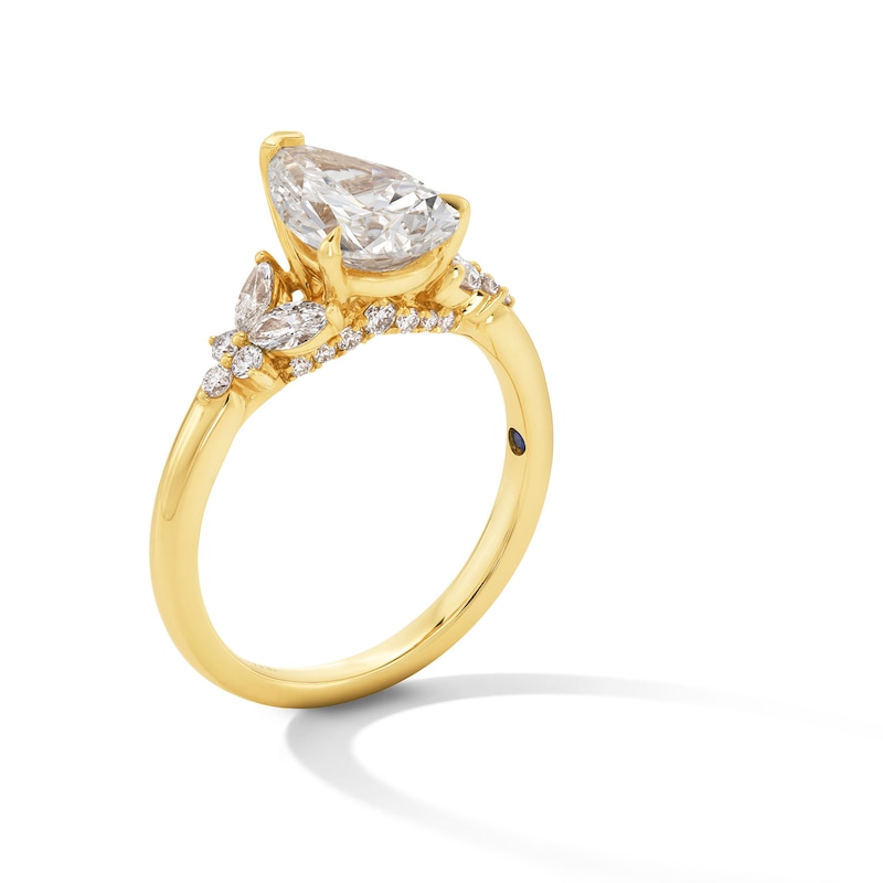 Main Image 3 of Vera Wang Love Collection 2.37 CT. T.W. Pear Certified Lab-Grown Diamond Floral Engagement Ring in 14K Gold (F/VS2)