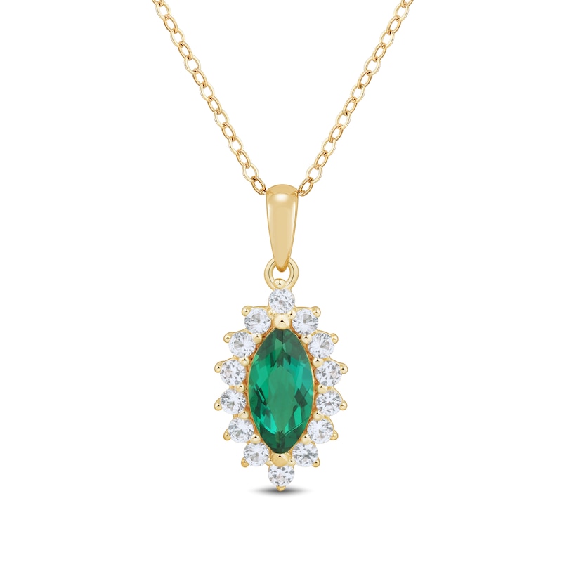 Main Image 2 of Marquise Lab-Created Emerald and White Lab-Created Sapphire Pendant and Earrings Set in Sterling Silver with Gold Plate