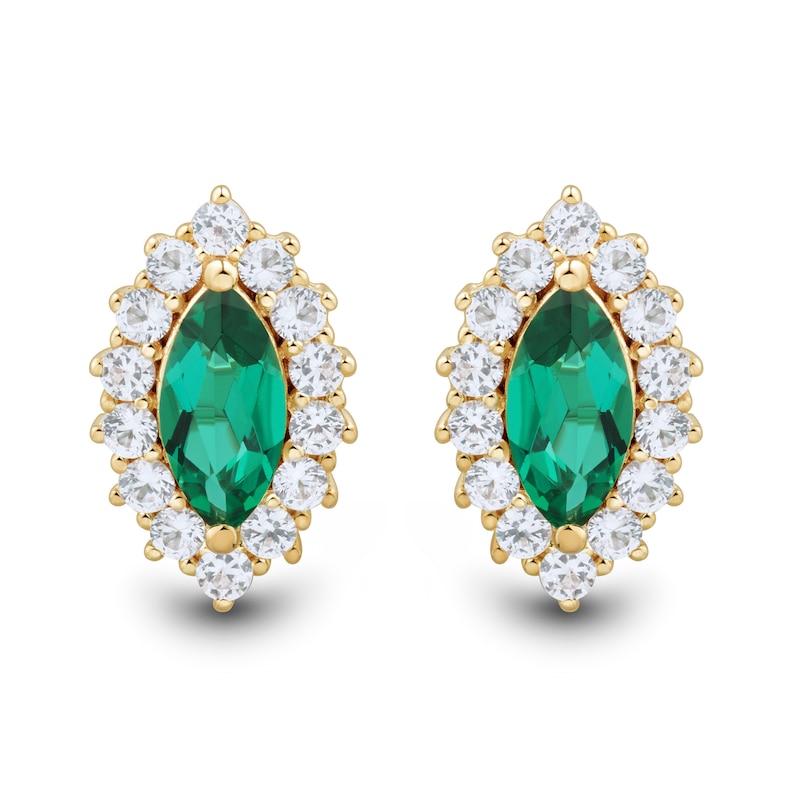 Main Image 4 of Marquise Lab-Created Emerald and White Lab-Created Sapphire Pendant and Earrings Set in Sterling Silver with Gold Plate
