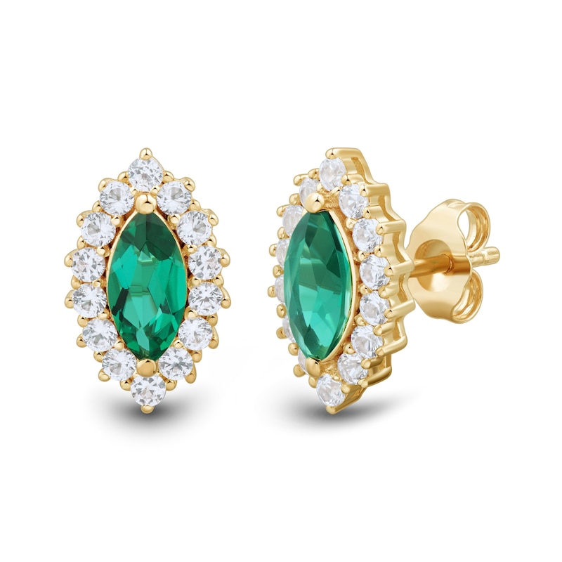Main Image 5 of Marquise Lab-Created Emerald and White Lab-Created Sapphire Pendant and Earrings Set in Sterling Silver with Gold Plate