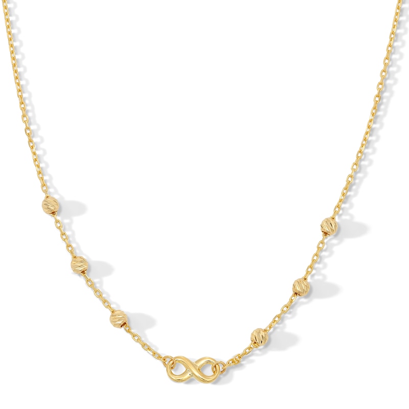 Main Image 1 of Infinity and Diamond-Cut Bead Station Necklace in 10K Gold