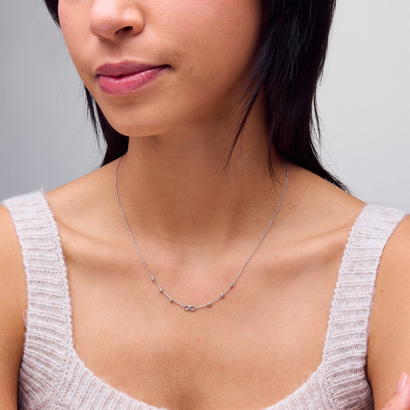 Main Image 2 of Infinity and Diamond-Cut Bead Station Necklace in 10K White Gold