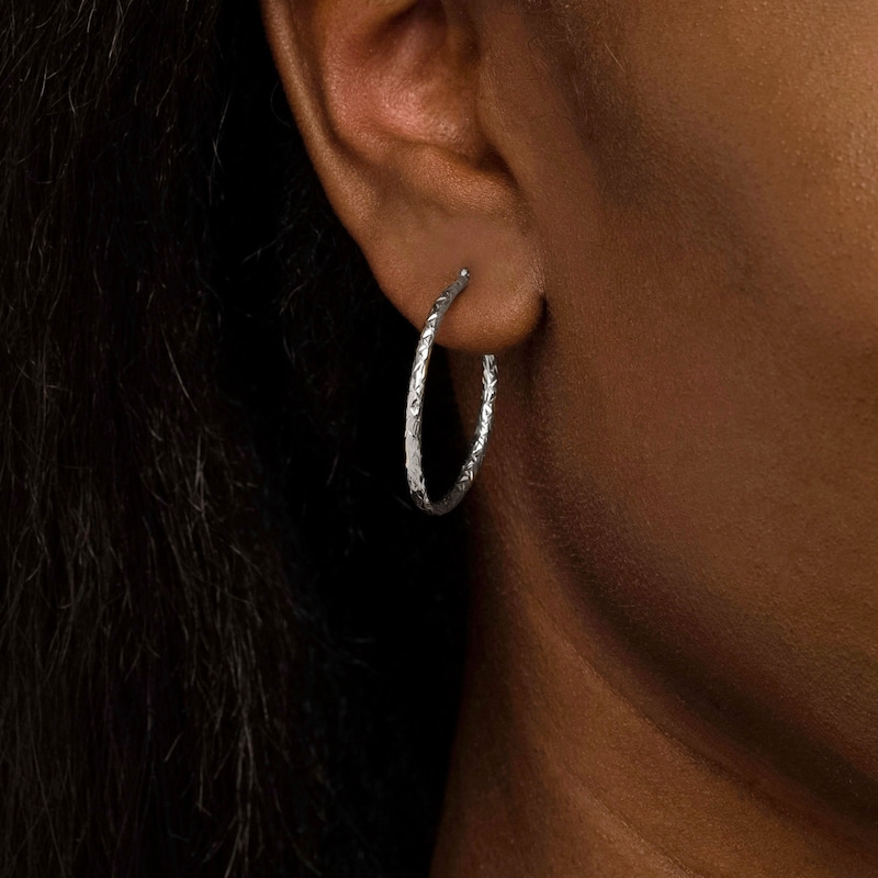 30.0mm Diamond-Cut Hoop Earrings in Hollow 10K White Gold