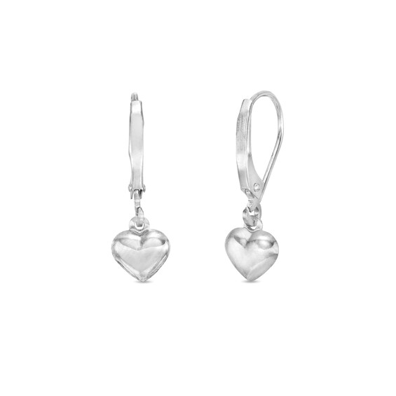 Heart Dangle Drop Earrings in Hollow 10K White Gold