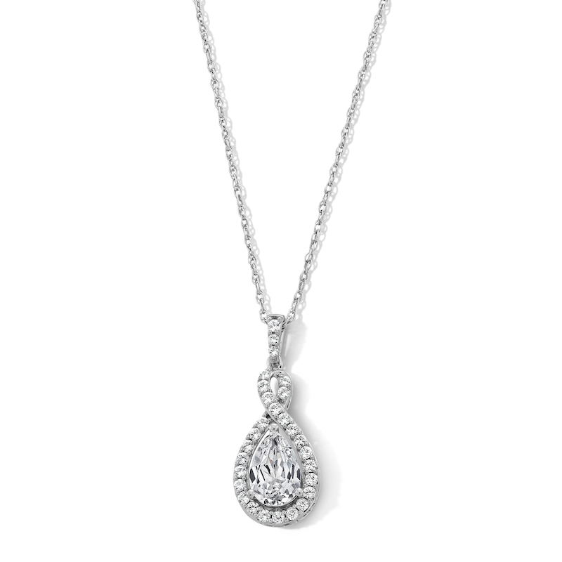 Main Image 1 of Pear-Shaped White Lab-Created Sapphire Infinity Drop Pendant in Sterling Silver