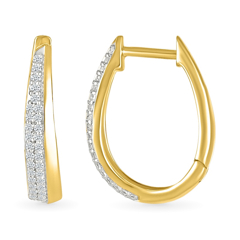 0.23 CT. T.W. Diamond Oval Hoop Earrings in 10K Gold
