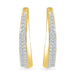 0.23 CT. T.W. Diamond Oval Hoop Earrings in 10K Gold