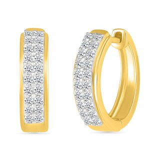 0.45 CT. T.W. Diamond Double Row Huggie Hoop Earrings in 10K Gold