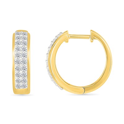 0.45 CT. T.W. Diamond Double Row Huggie Hoop Earrings in 10K Gold
