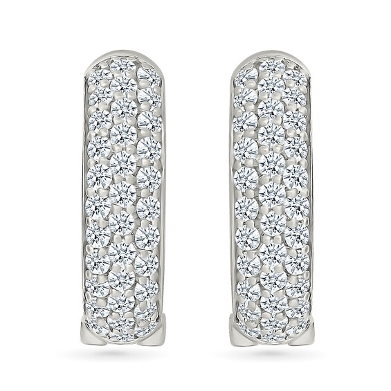 0.95 CT. T.W. Diamond Triple Row Hoop Earrings in 10K White Gold